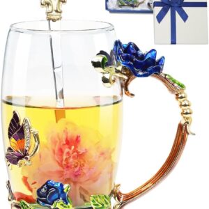 DasyFly Birthday Gifts For Women,Butterfly Flower Glass Tea Cup