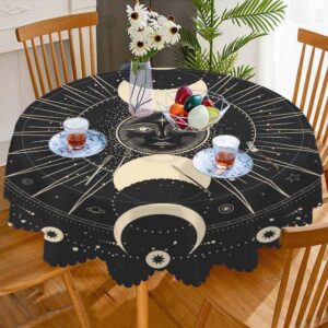 AOYEGO Moon Sun Round Tablecloth 60 Inch Star Galaxy Zodiac Signs