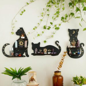Artilady Crystal Shelf Display - 3 PCS Black Cute Cat Floating Shelves